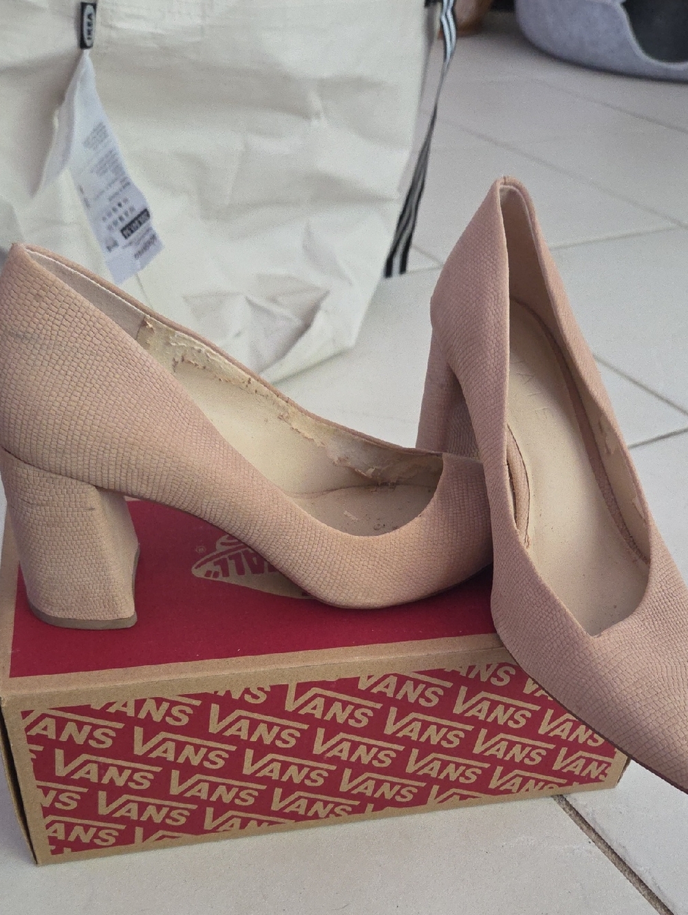 1. State Women's Blush Pink Textured Block Heel Pumps
